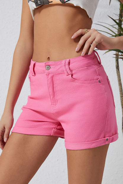 High Rise 5-pocket Style Pink Denim Jean Shorts