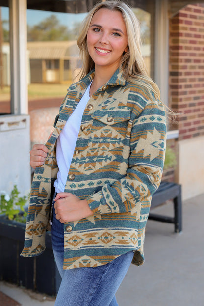 Long Sleeve Southwest Aztec Print Button Down Jacket