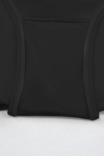 Sleeveless Black Solid Square Neck Tankini Swimsuit