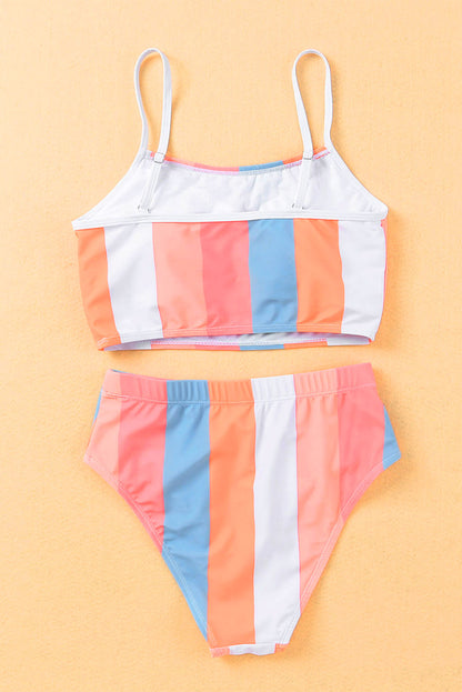 Two-piece High Waist Striped Swimsuit