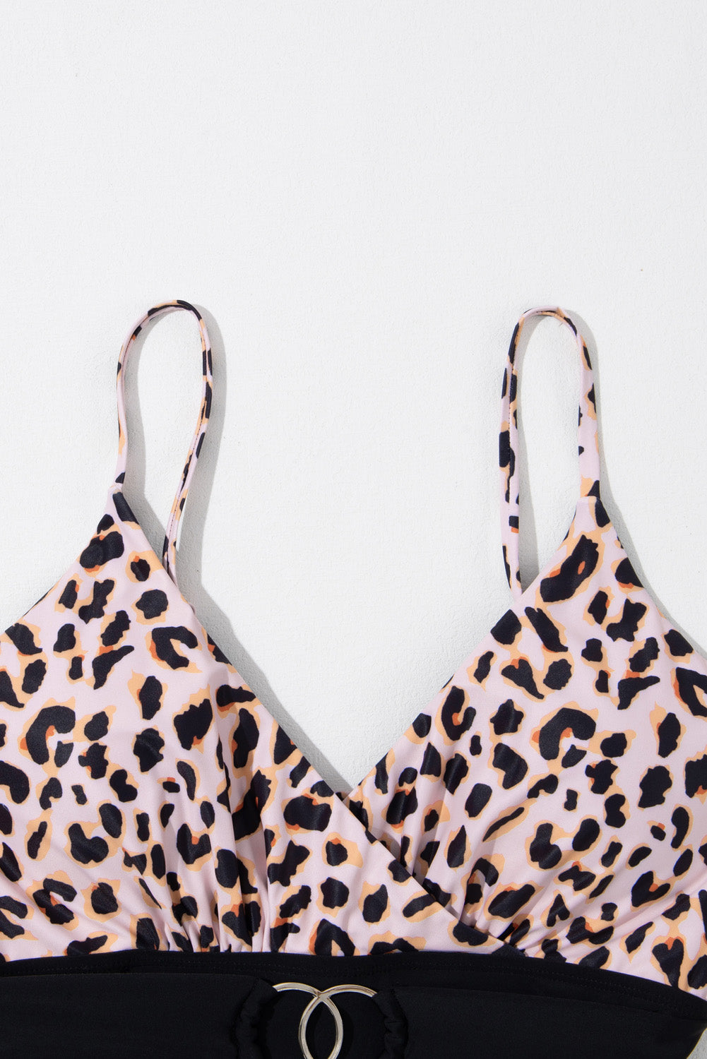 One Piece Black And Leopard Print Belted Swimsuit