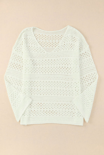 Long Sleeve Loose Knit Crochet Beach Cover-up