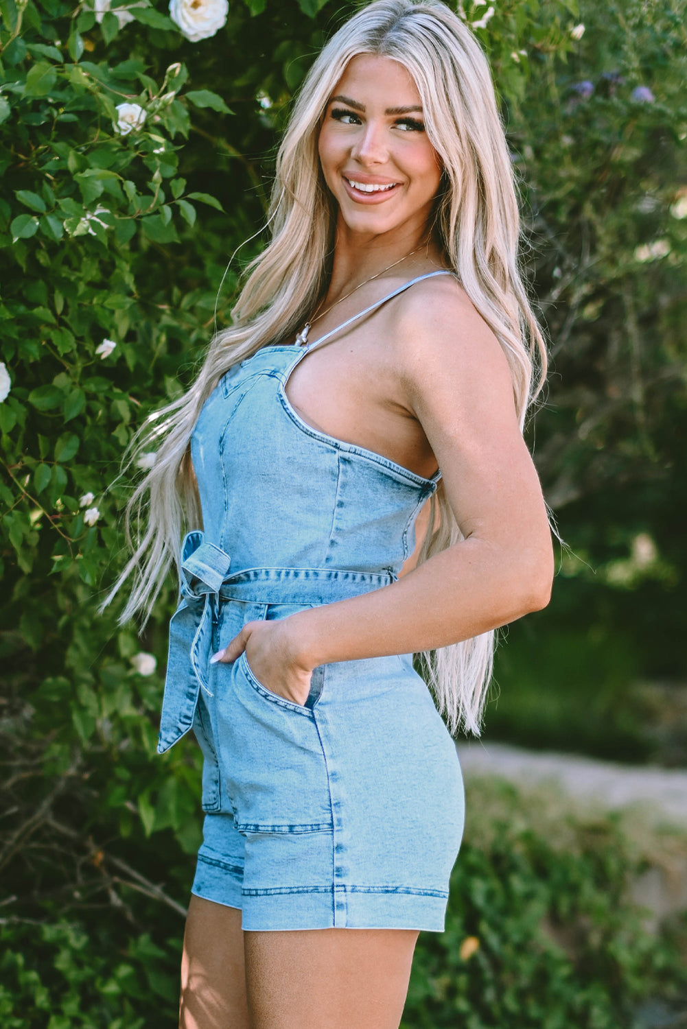 Sleeveless Denim Blue Jean Romper