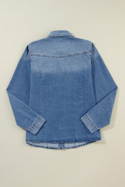 Long Sleeve Button-down Denim Blue Jean Shirt