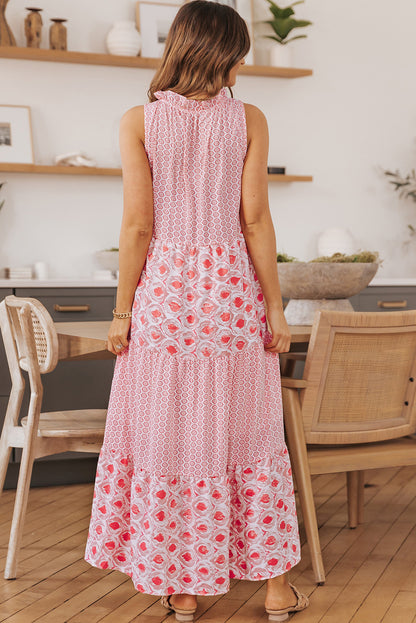 Sleeveless V-neck Floral Print Maxi Dress