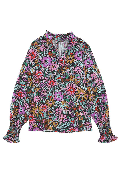 Long Sleeve Floral Print V-neck Top