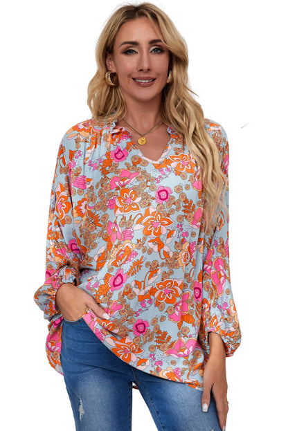 Long Sleeve Oversized Floral Print Blouse