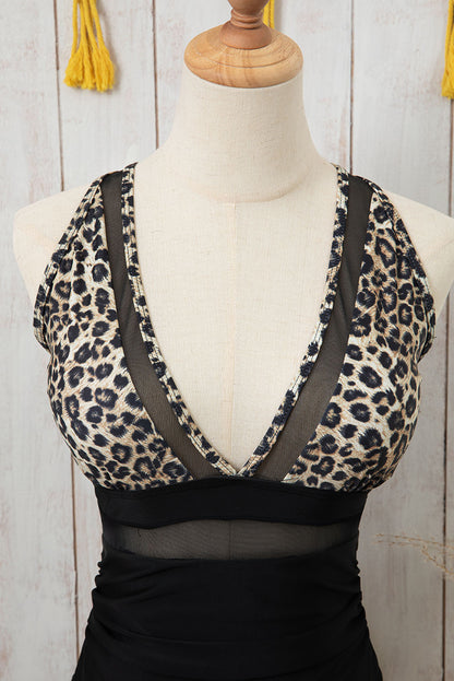 One-Piece Plunging Neckline Leopard Print Swimsuit