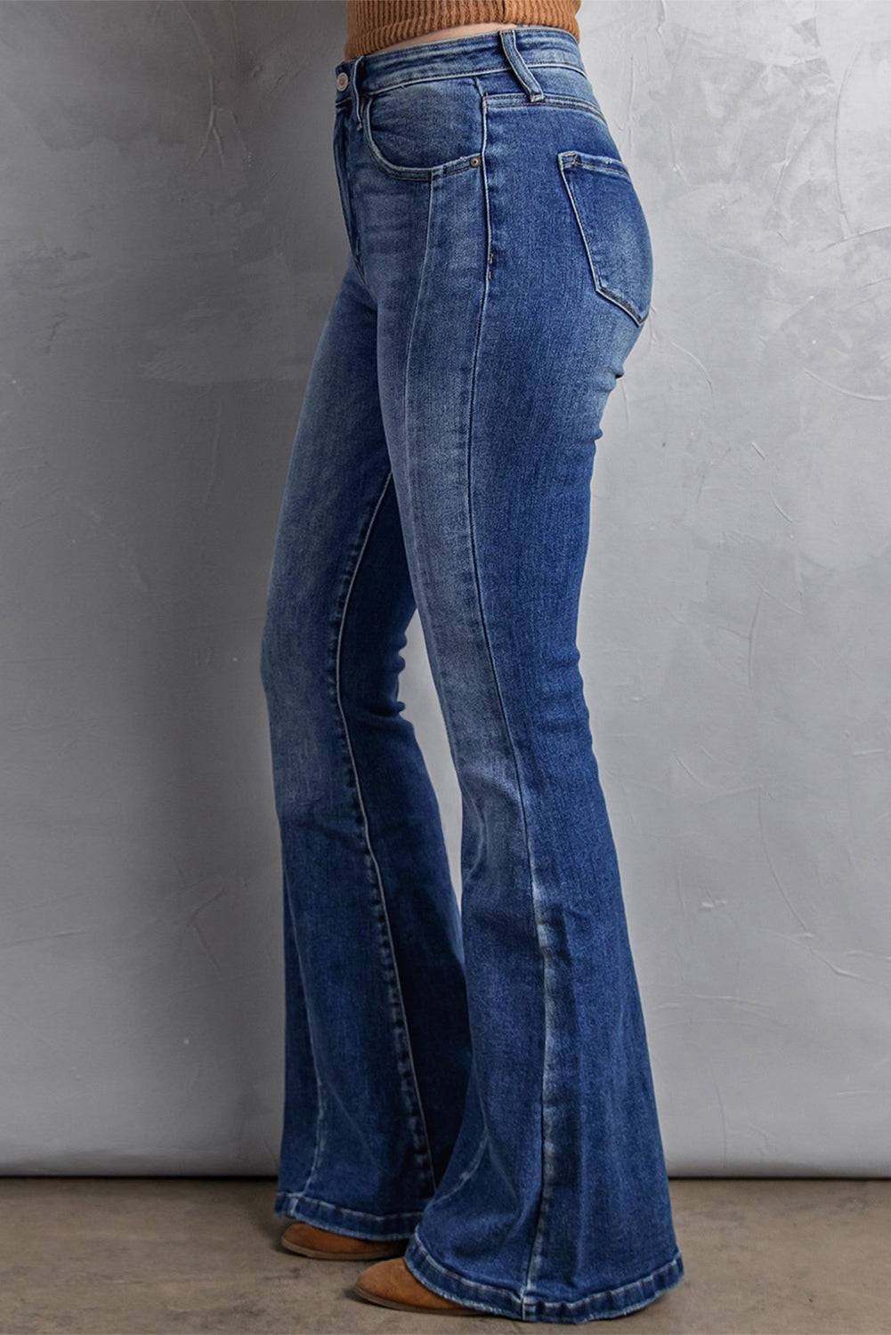 Mid-rise Flared Leg Denim Blue Jeans