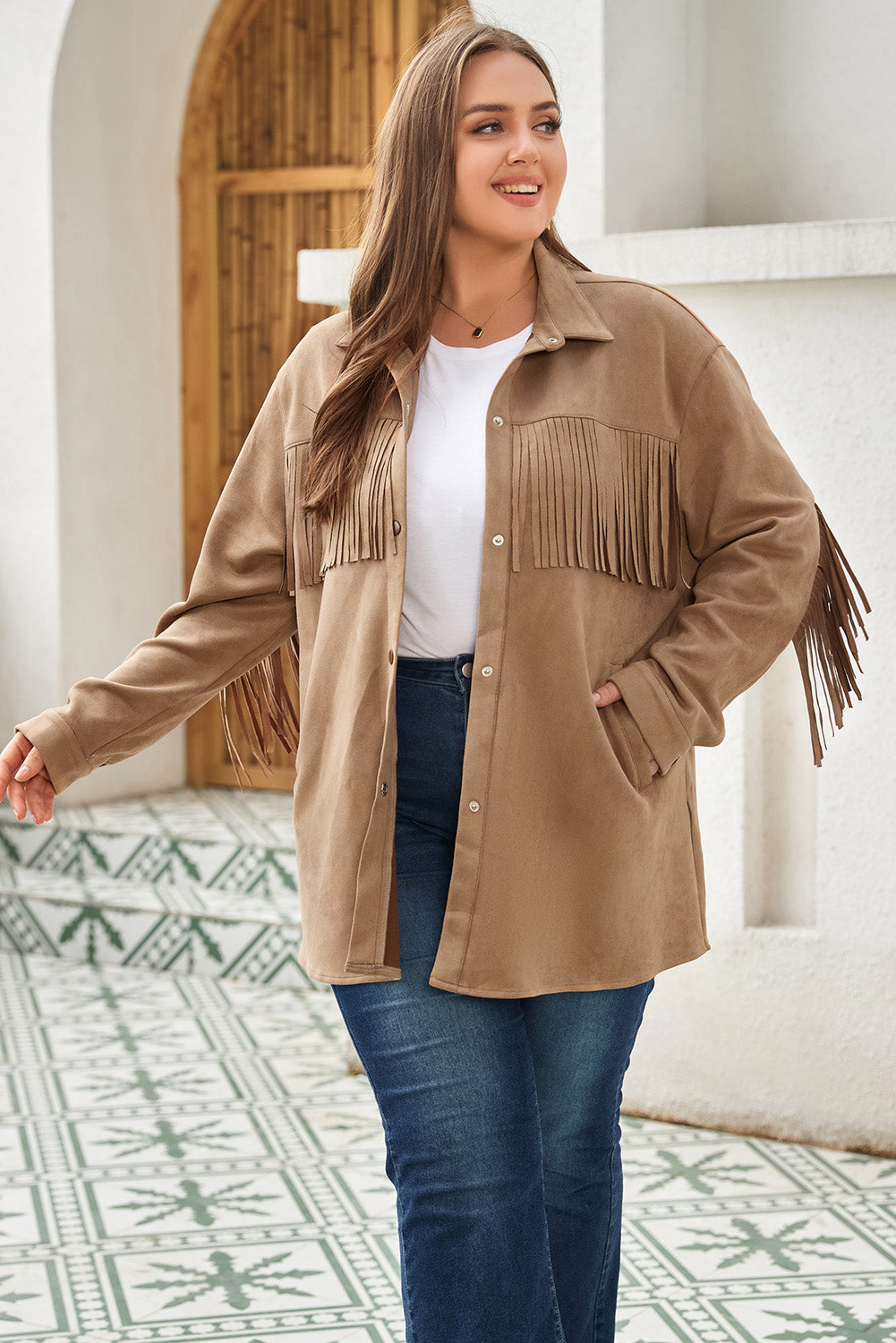 Long Sleeve Button-down Fringe Jacket