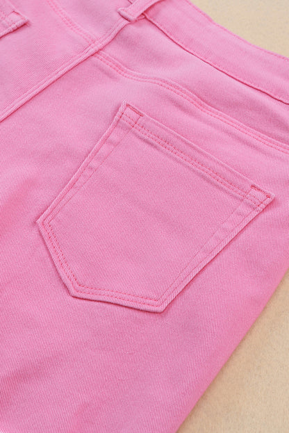 Mid-Rise Raw Hem Pink Denim Jean Shorts