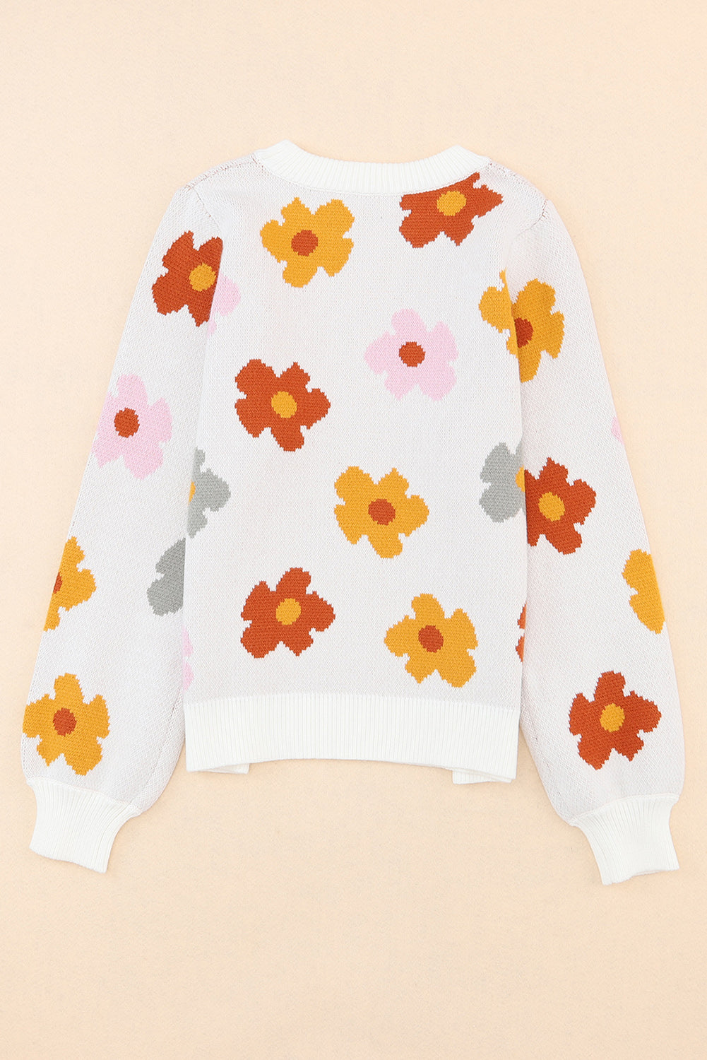 Crew Neck Relaxed Fit Sweater with Daisies