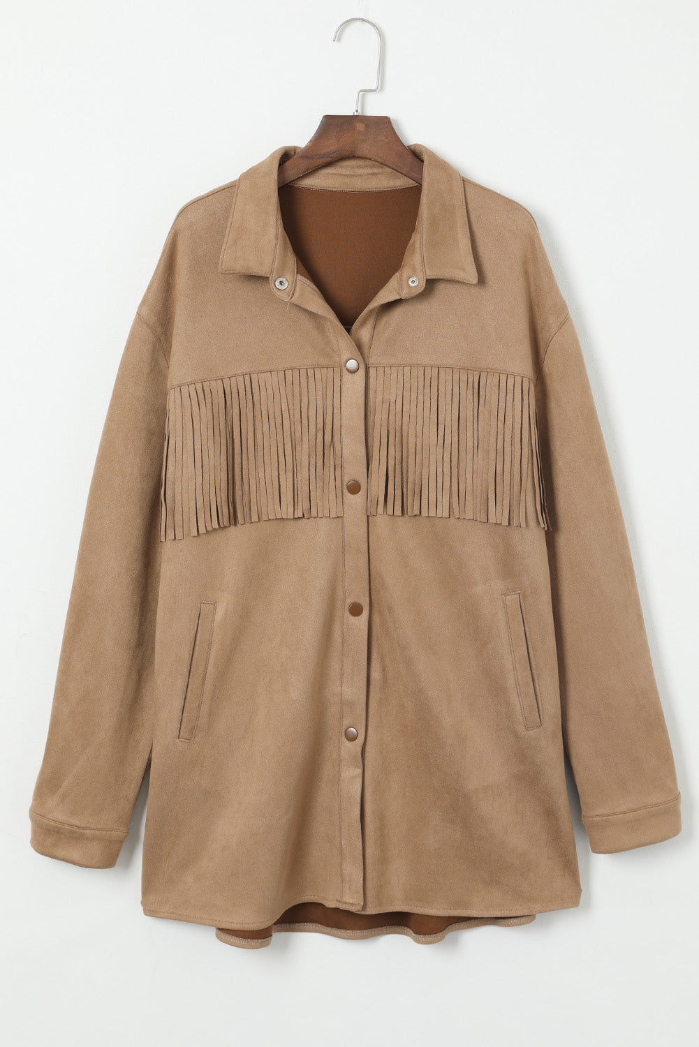 Long Sleeve Button-down Fringe Jacket