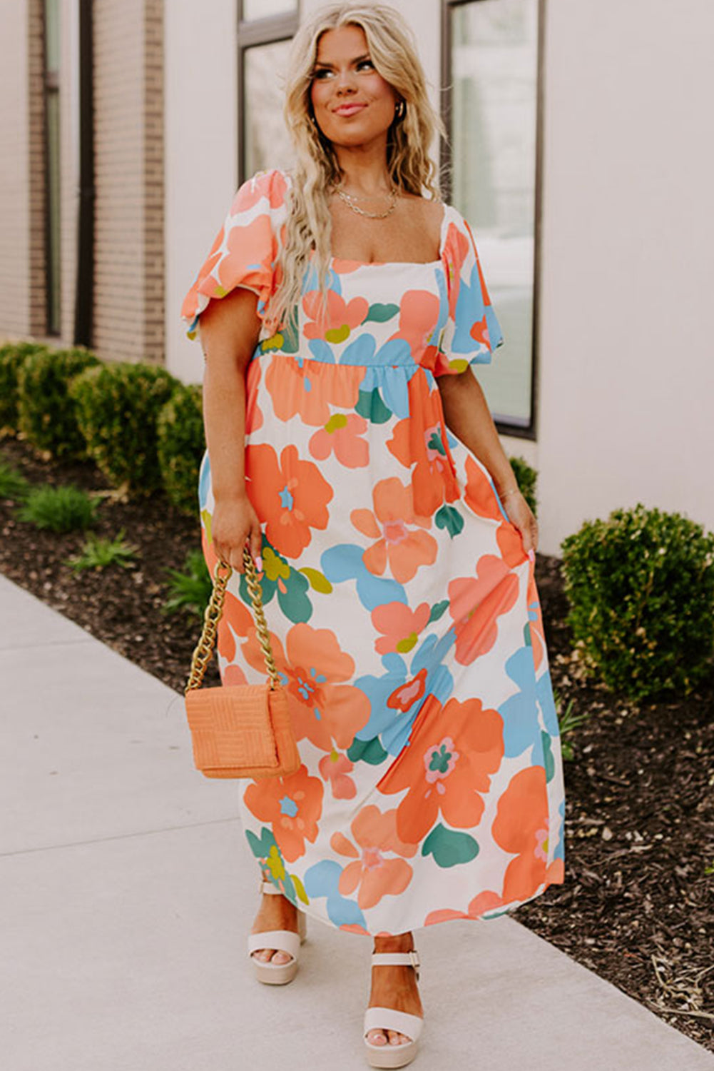 Short Sleeve Floral Print Maxi Dress