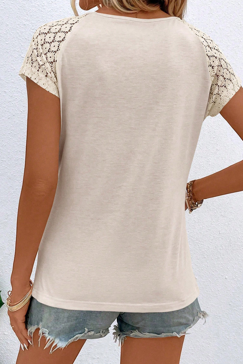 Short Sleeve Pleated Lace Top