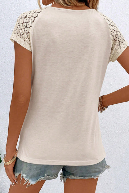 Short Sleeve Pleated Lace Top