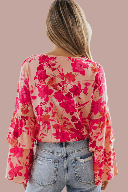 Long Sleeve Floral Print V-neck Bodysuit