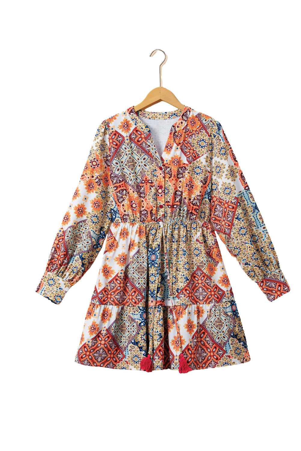 Long Sleeve Bohemian Western Print Plus Size Mini Dress