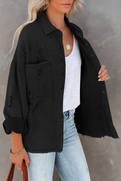 Long Sleeve Button-down Black Denim Shirt/Jacket