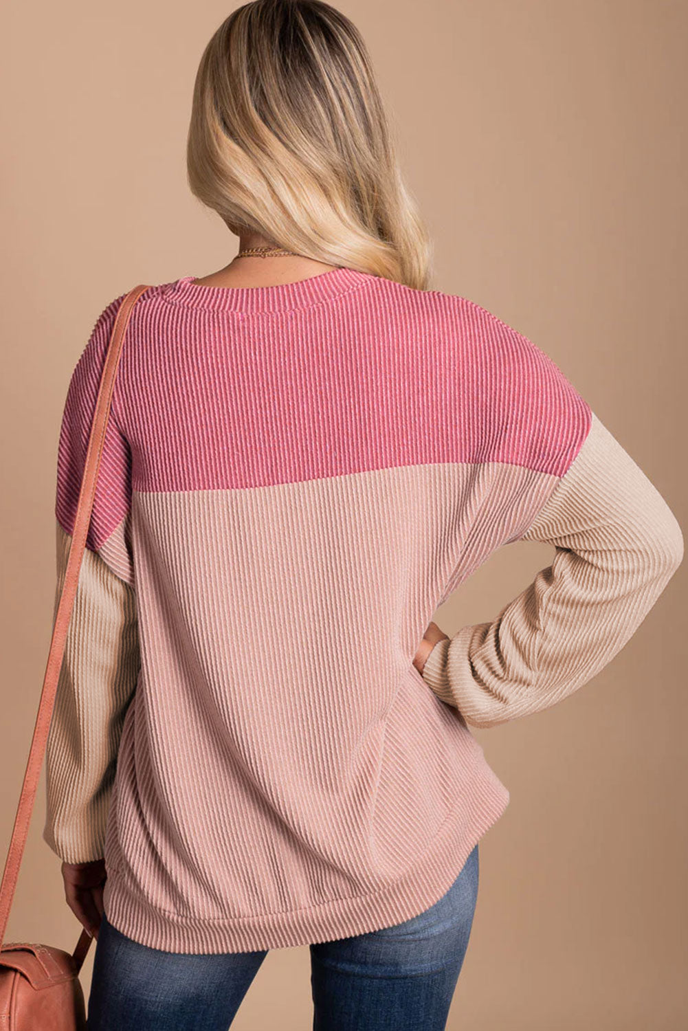 Long Sleeve Crew Neck Colorblock Sweater