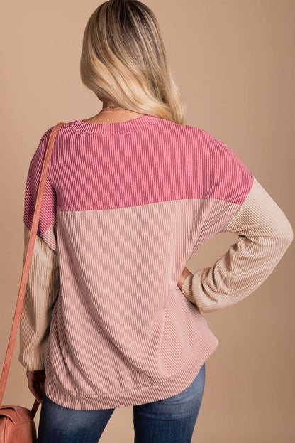 Long Sleeve Crew Neck Colorblock Sweater