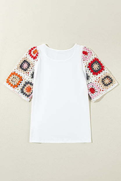 1/2 Sleeve White Top with Crochet Sleeves