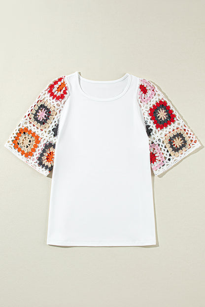 1/2 Sleeve White Top with Crochet Sleeves