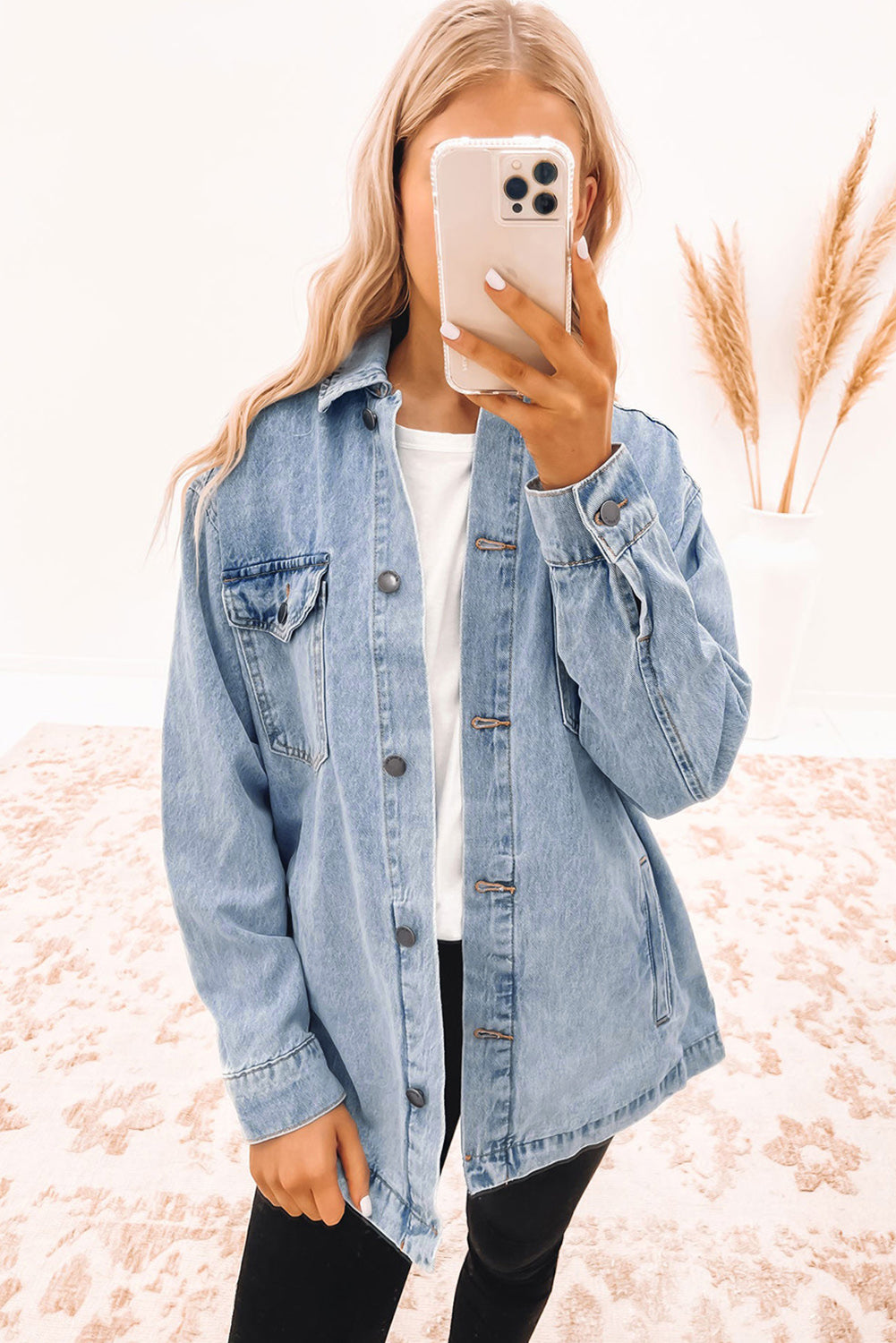 Long Sleeve Button-down Denim Jean Shirt