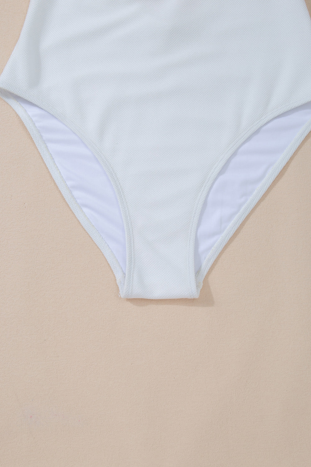 One-piece High Waisted White V-neck Swimsuit