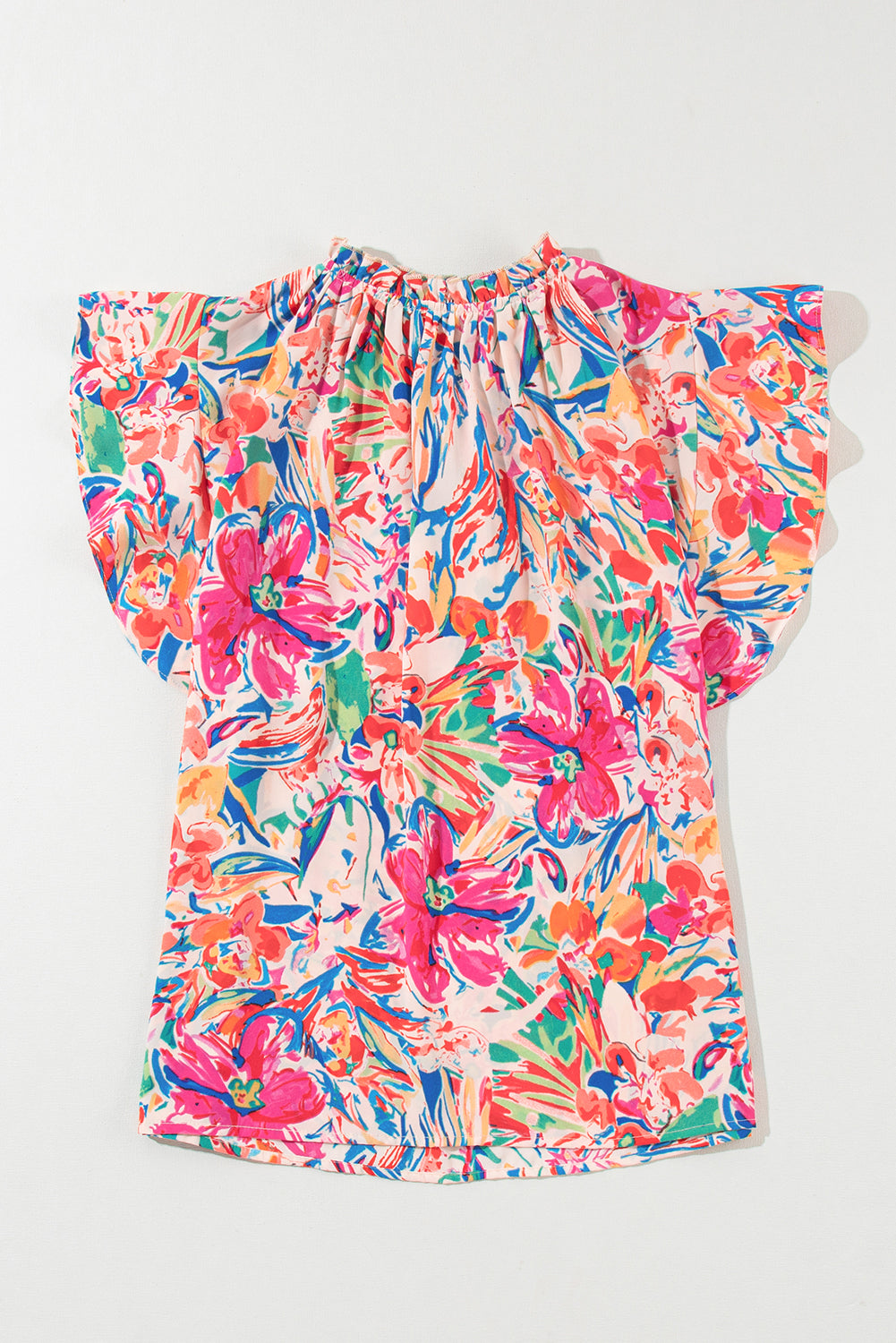 Flutter Sleeve Floral Print V-neck Top