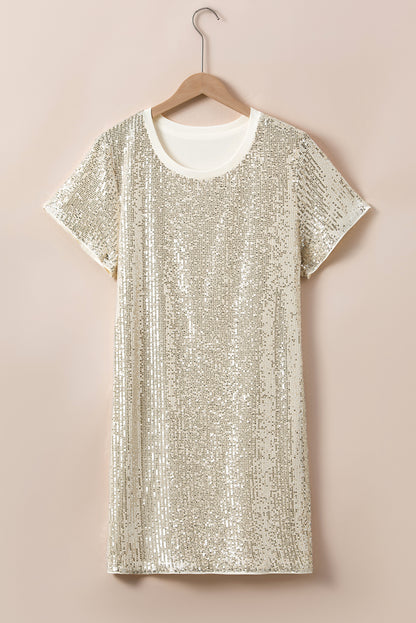 Short Sleeve Sequin Light Pink Plus Size Mini Dress