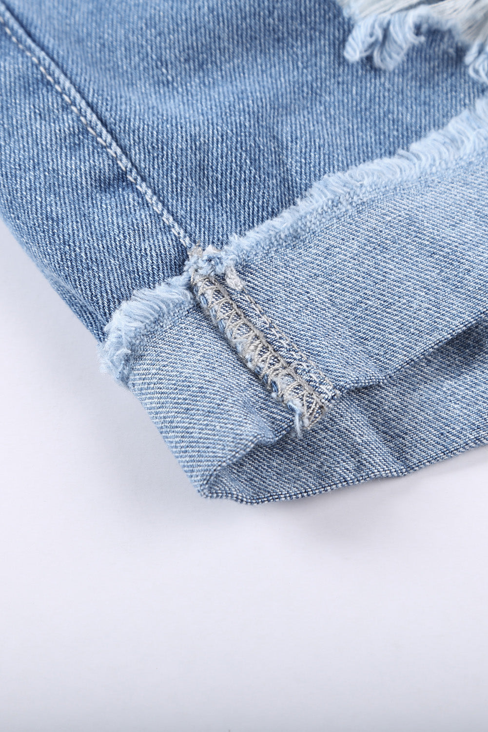 Mid-Rise Factory Distressed Blue Jean Denim Shorts