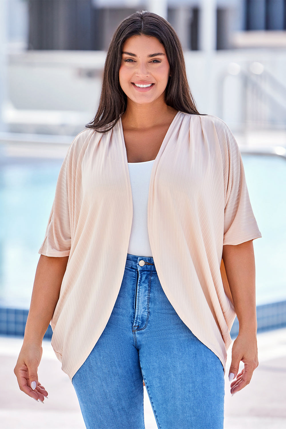 Half Sleeve Open Front Plus Size Cardigan