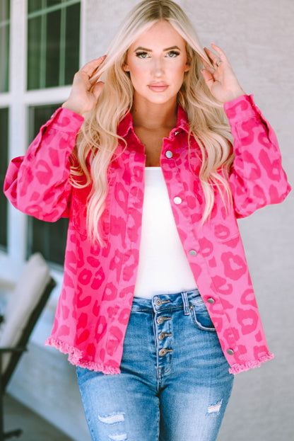 Long Sleeve Button-down Pink Denim Jean Jacket