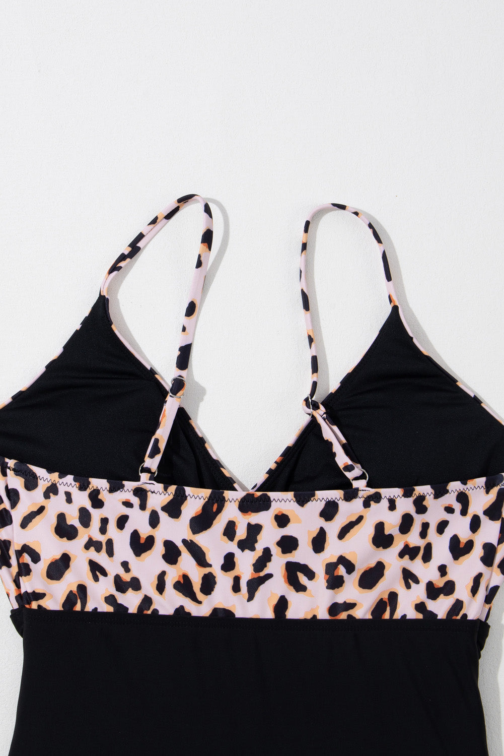 One Piece Black And Leopard Print Belted Swimsuit