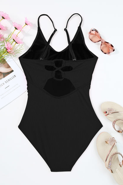 One-Piece  One Shoulder Strappy Black Swimsuit