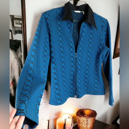 Stera Blue Snakeskin Zip Front Blazer Jacket