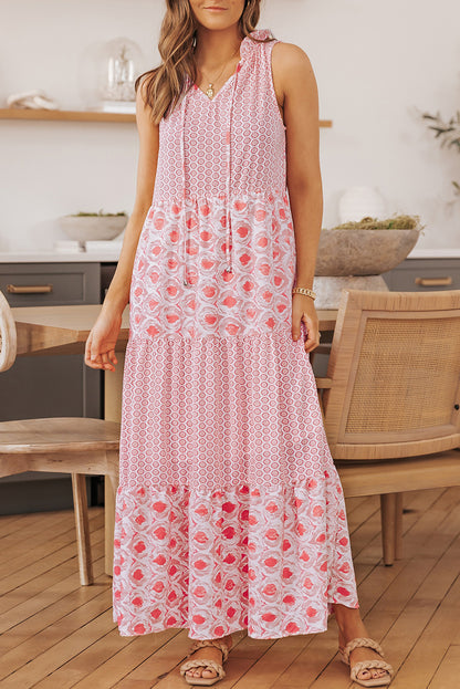 Sleeveless V-neck Floral Print Maxi Dress