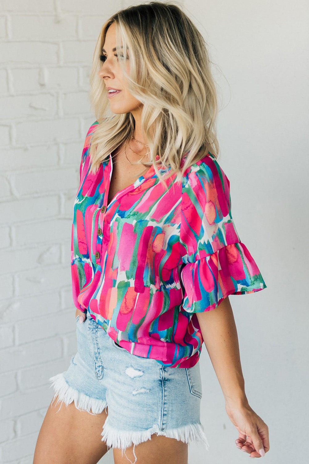 Half Sleeve Button-Down Top