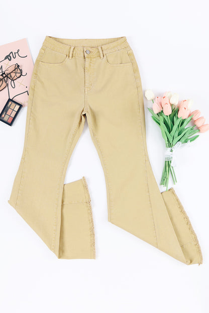 Mid Rise Flared Leg Khaki Denim Jeans