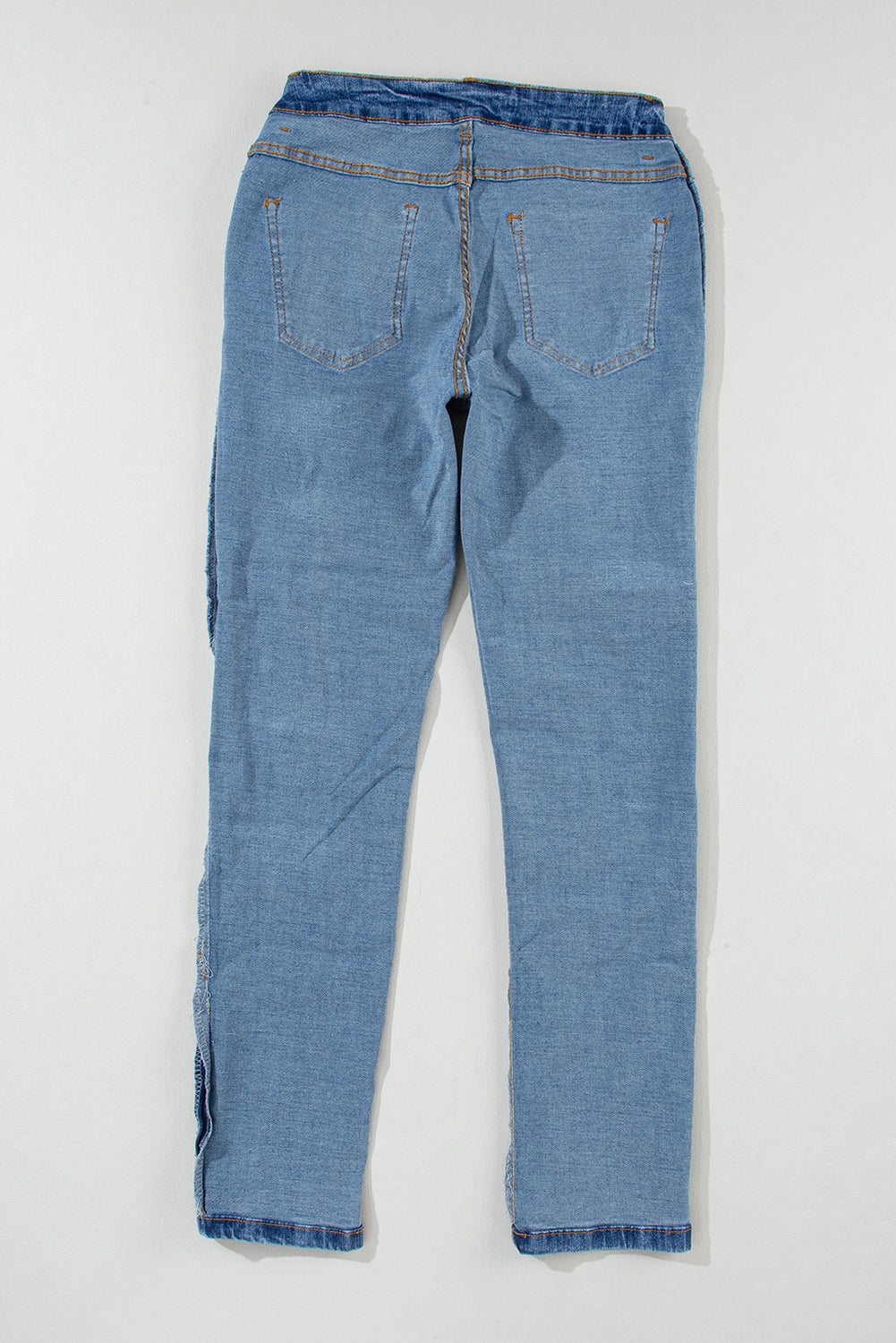 Mid-Rise Straight Leg Factory Distressed Jeans Denim Blue Jeans