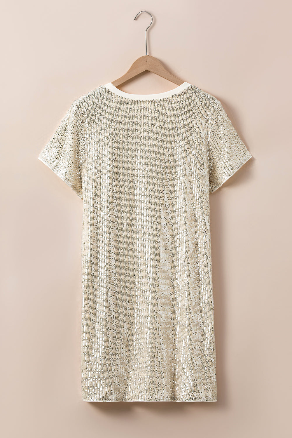 Short Sleeve Sequin Light Pink Plus Size Mini Dress