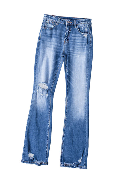 Mid-Rise Factory Distressed Denim Blue Jeans