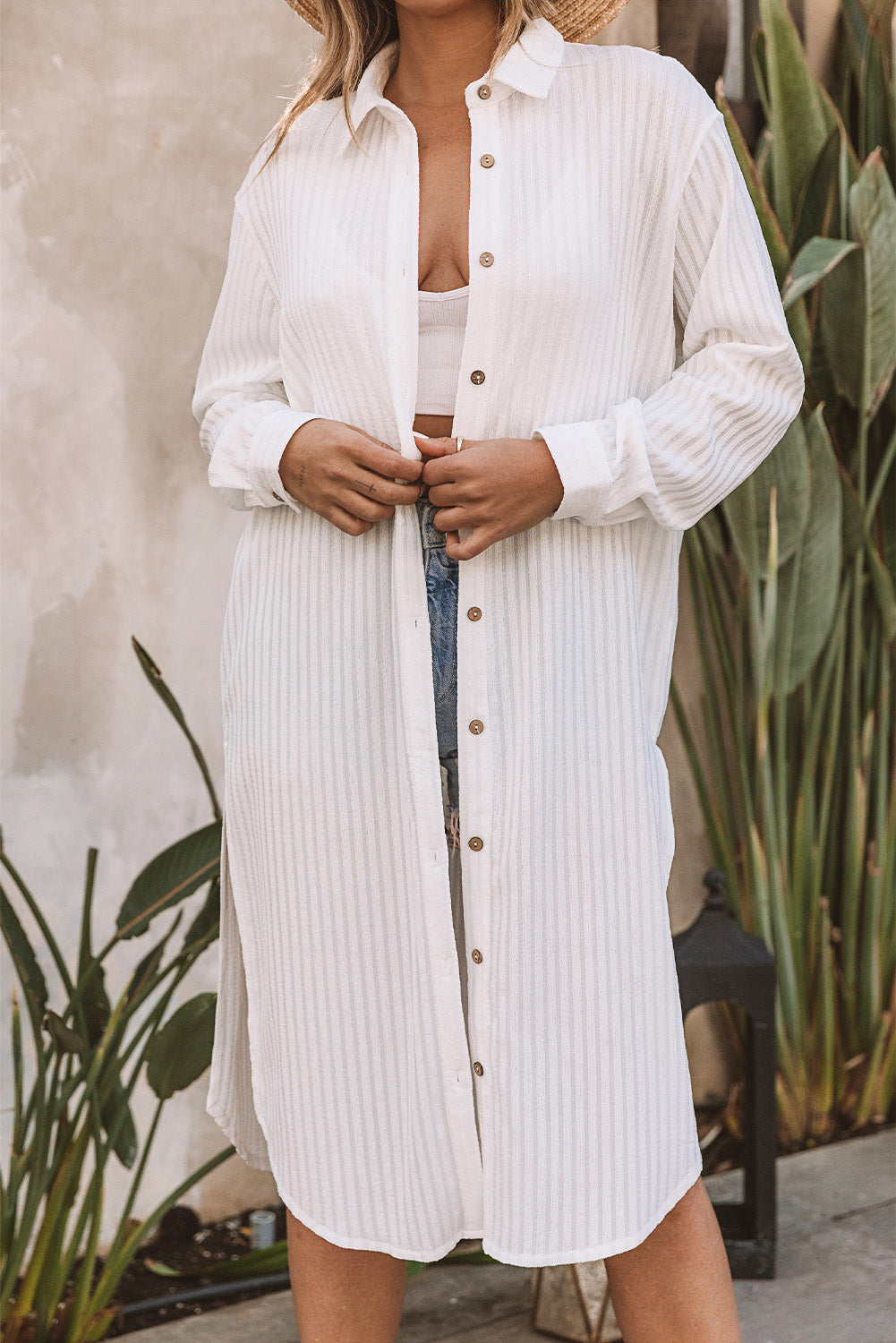 Long Sleeve Button-down Maxi Dress/Beach Cover-up