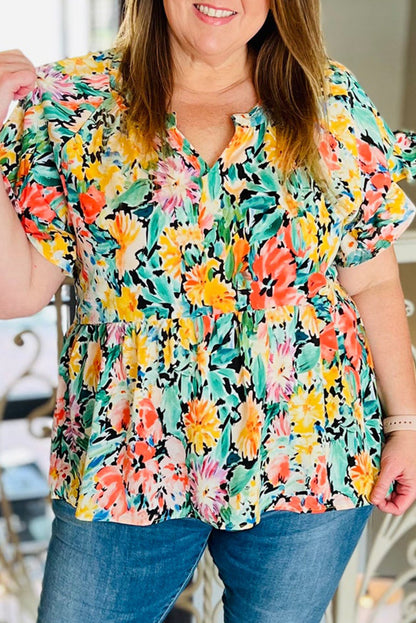 Short Sleeve V-Neck Plus Size Top