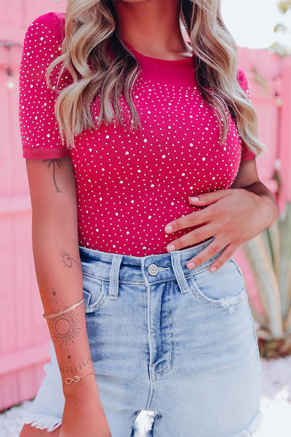 Long Sleeve Studded Pink Bodysuit