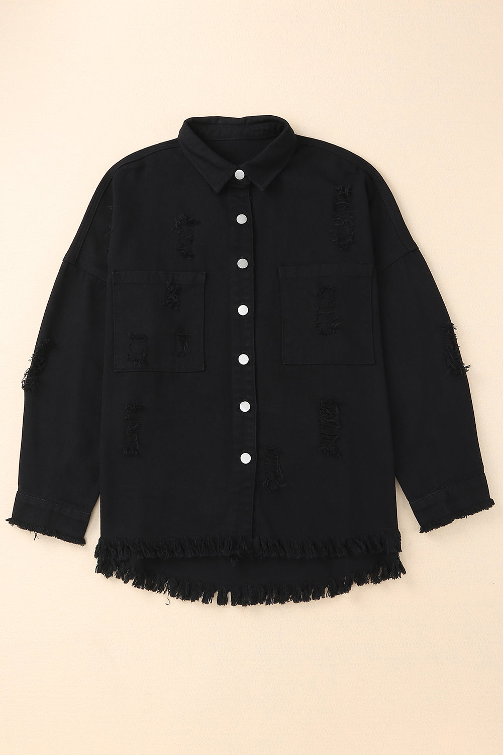 Long Sleeve Button-down Black Denim Shirt/Jacket