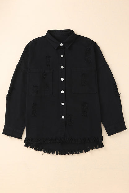 Long Sleeve Button-down Black Denim Shirt/Jacket