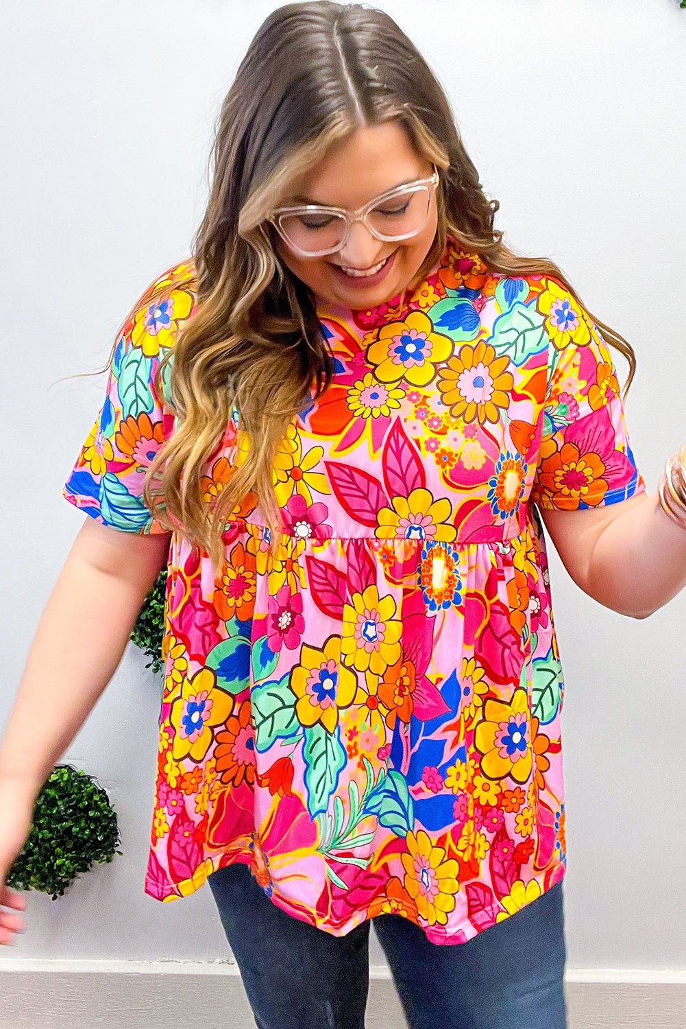 1/2 Sleeve Floral Print Plus Size Blouse