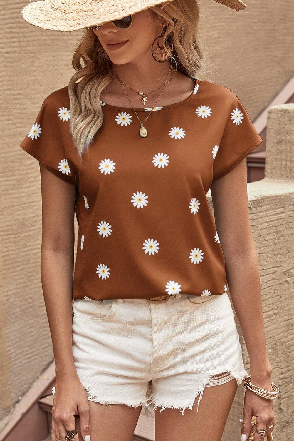 Short Sleeve Floral Print Top